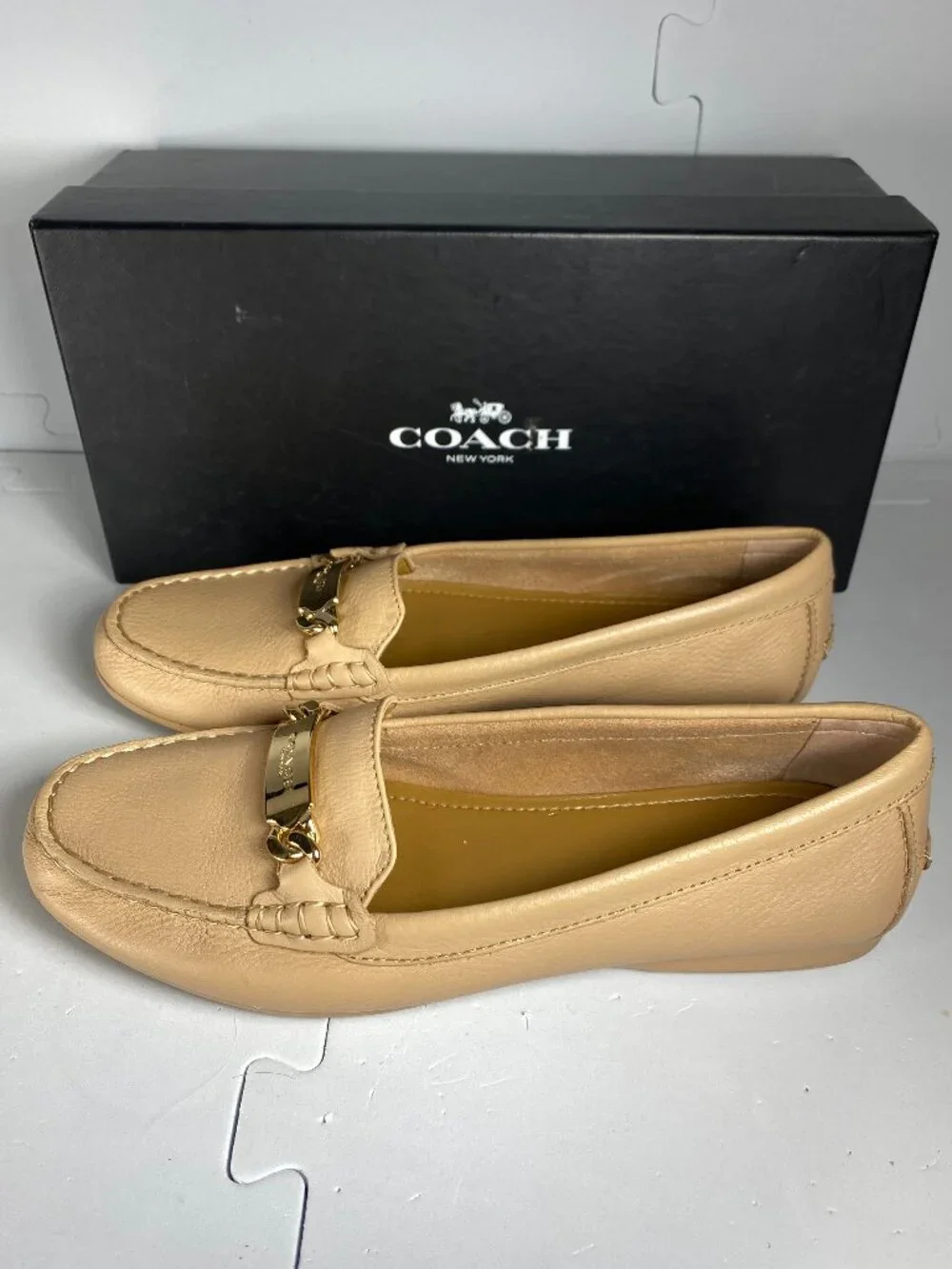 COACH Olive Pebble Grain Leather Driving Loafers Beechwood Tan 8.5M A7751 ($195)